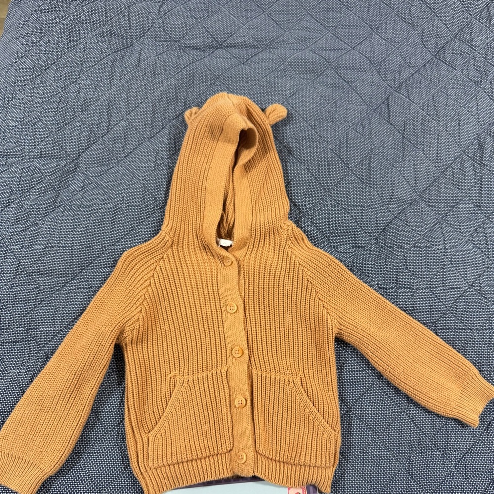 Jamie Kay 2T Bear Knit Cardigan Burnt Orange Tan Button Up EUC